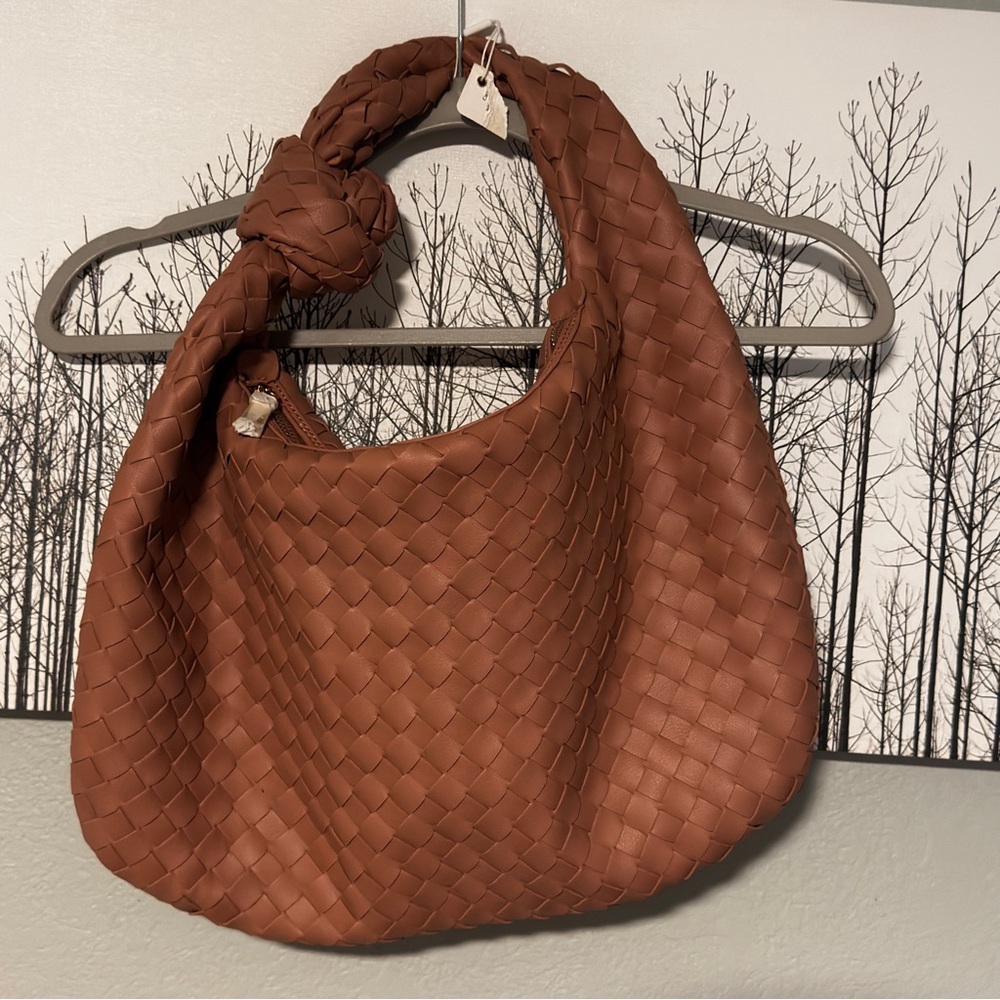 Urban Expressions Brown Woven Faux Leather Hobo Bag